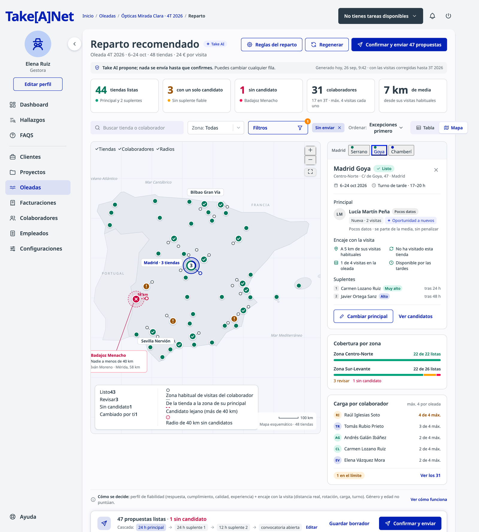 Reparto recomendado en el mapa