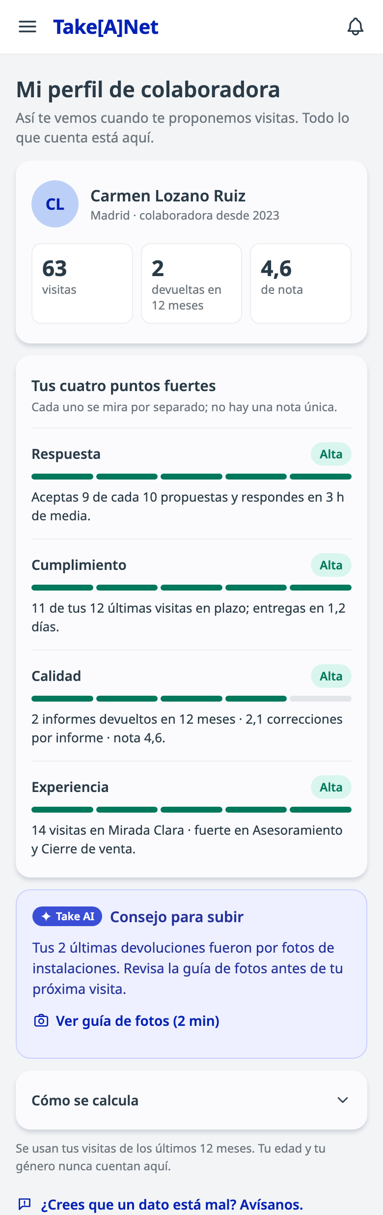 Mi perfil de colaboradora en el móvil