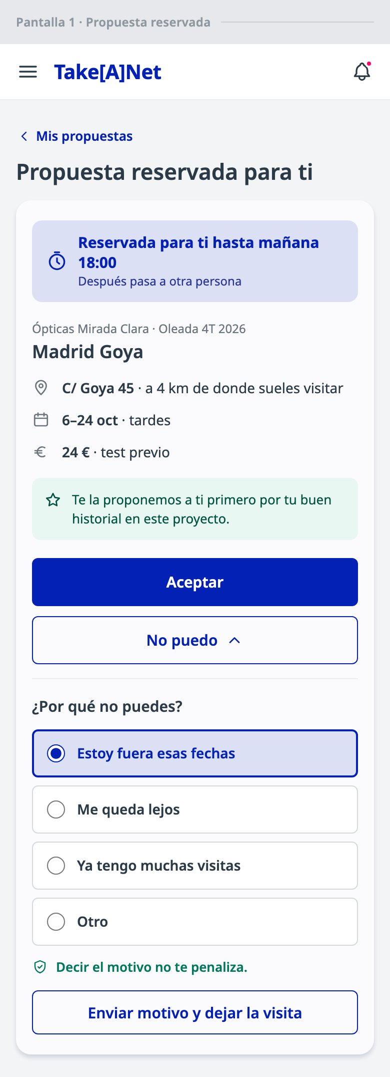 Propuesta reservada en el móvil