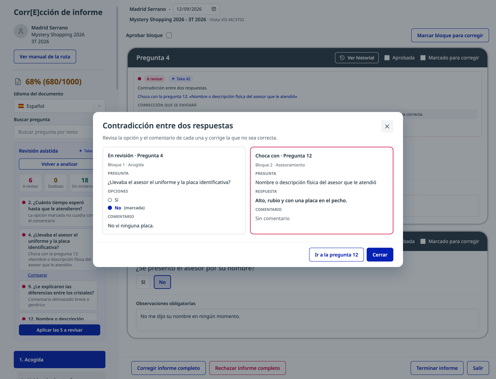 Diálogo que compara la pregunta 4 con la 12