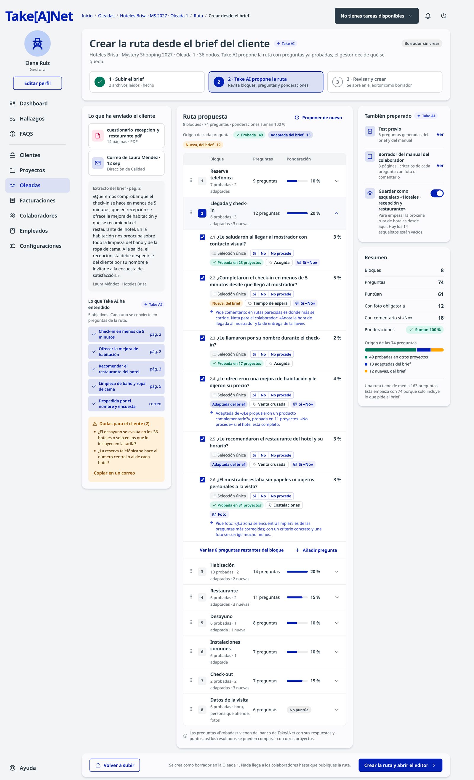 Crear la ruta desde el brief del cliente