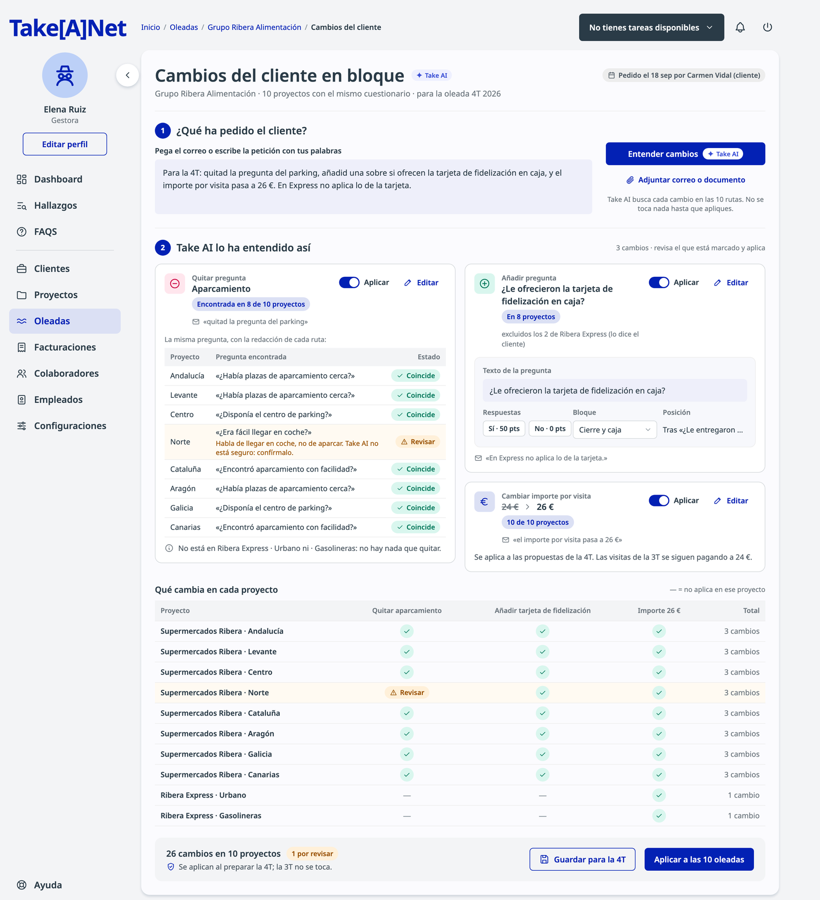 Cambios del cliente en bloque para Grupo Ribera