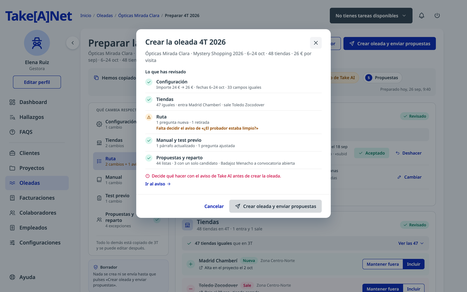 Confirmación bloqueada por un aviso sin decidir