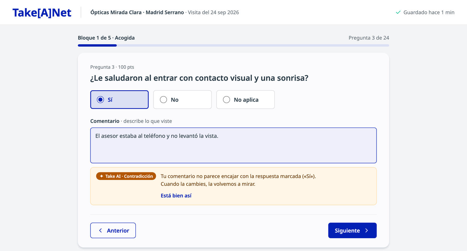 Aviso en revisión tras pulsar Revisar respuesta