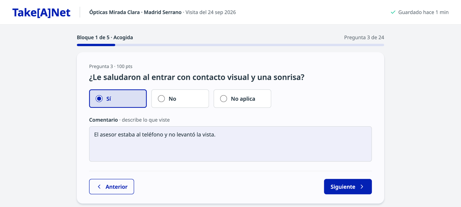 Pregunta sin ningún elemento de Take AI