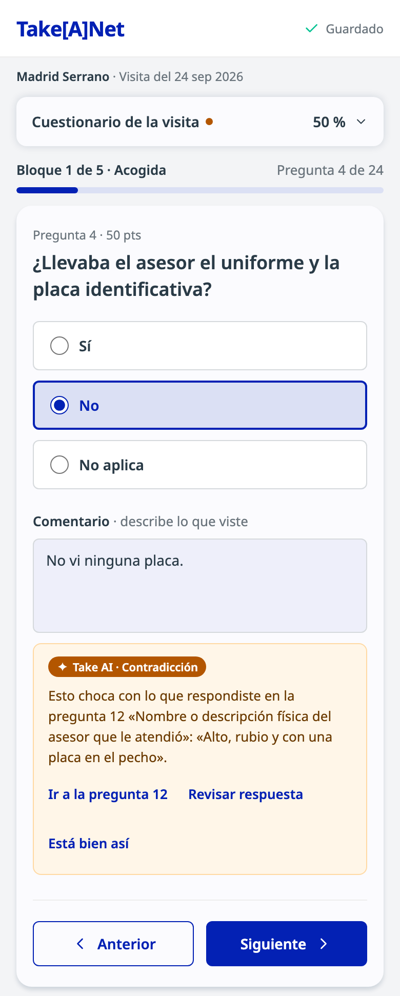 Pregunta con aviso de contradicción en el móvil