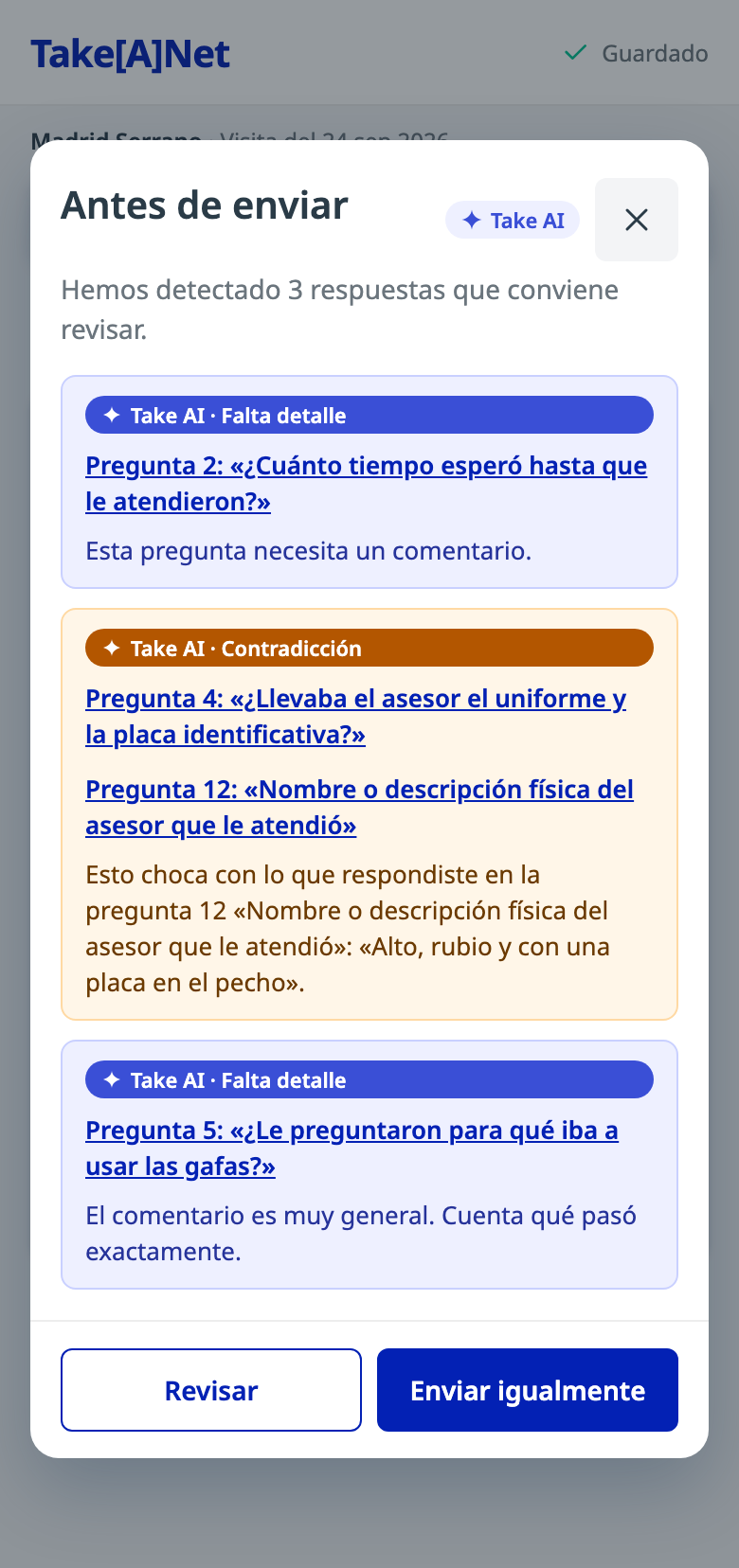 Resumen Antes de enviar en el móvil