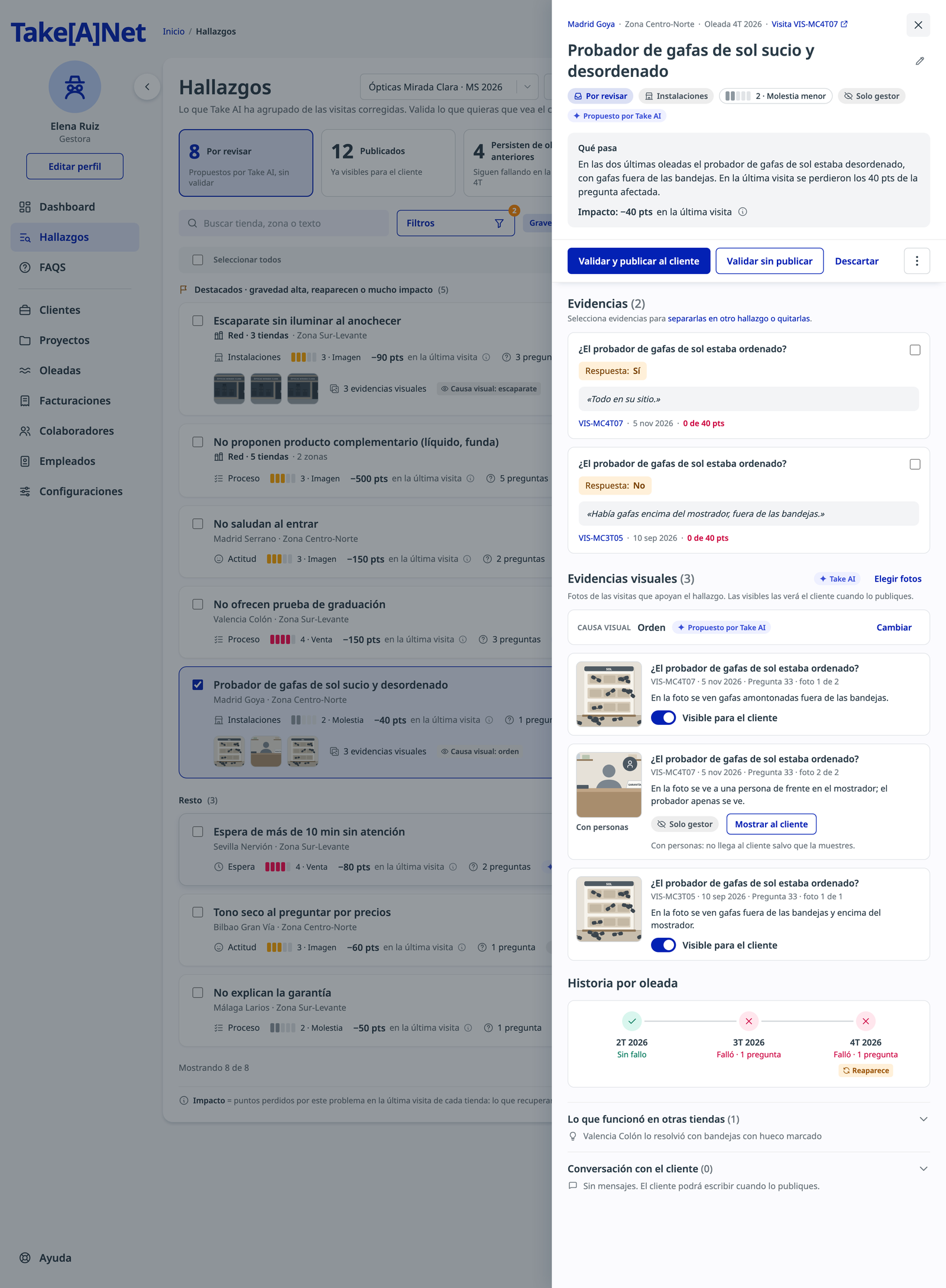 Ficha del hallazgo con evidencias visuales