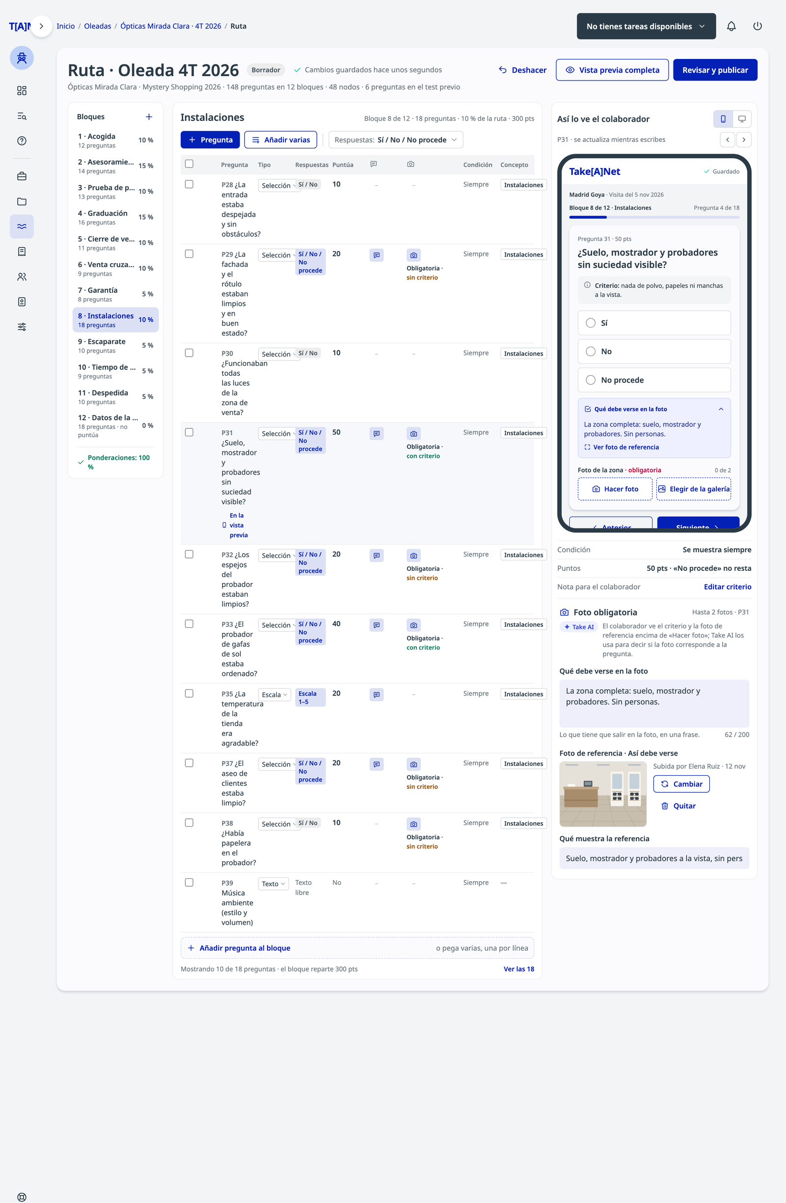 Editor de rutas con el criterio y la foto de referencia